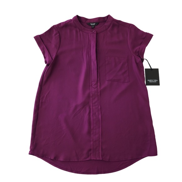Simply Vera Vera Wang Tops - Simply Vera Wang Women Small Pansy Plum Short Sleeve Popover Blouse WV81W506RS S